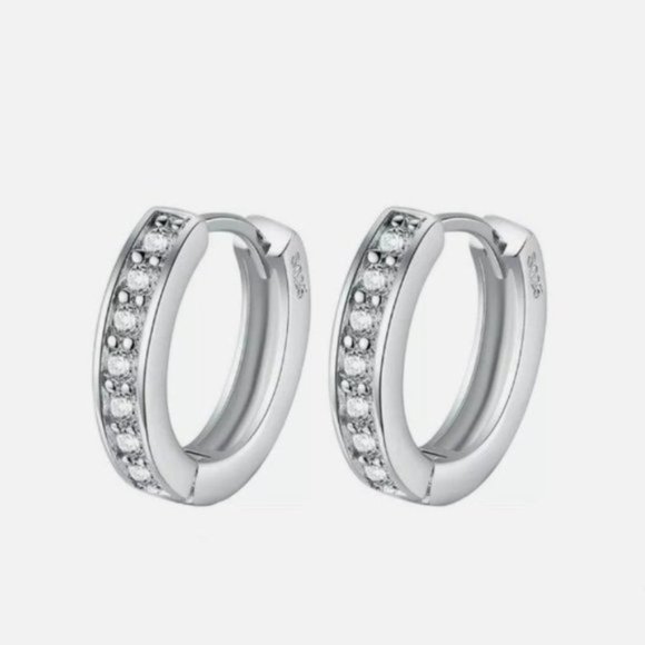 925 Silver Hoop Diamond Earrings - Picture 2 of 5